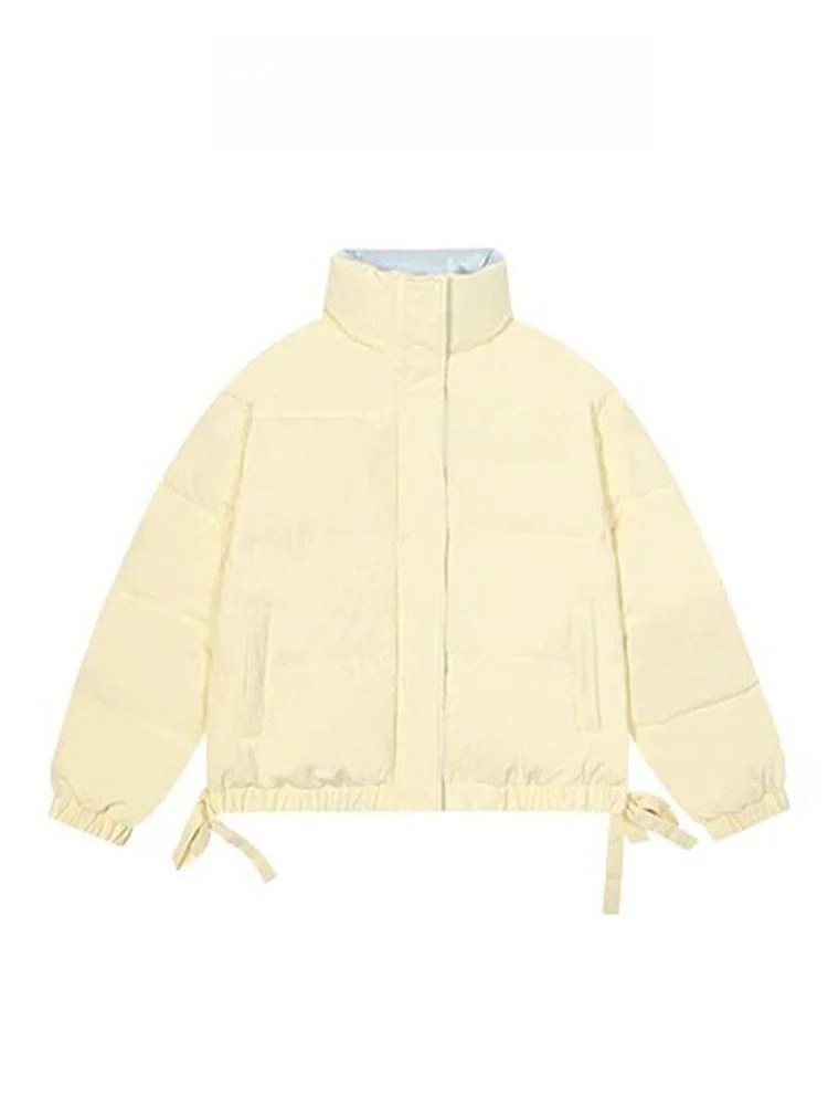 

American Style Short Thickened Bread Style down Cotton Jacket Women's Winter New Small Size Stand Collar Padded Coat Outerwear