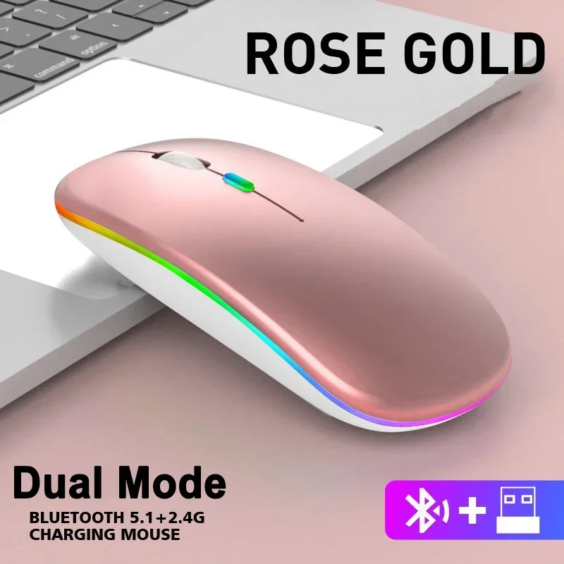 เม้าส์ไร้สายบลูทูธ -- รองรับ RGB ชาร์จได้เมาส์ไร้สายคอมพิวเตอร์เงียบเมาส์ LED แบ็คไลท์เมาส์สำหรับเล่นเกมส์การยศาสตร์