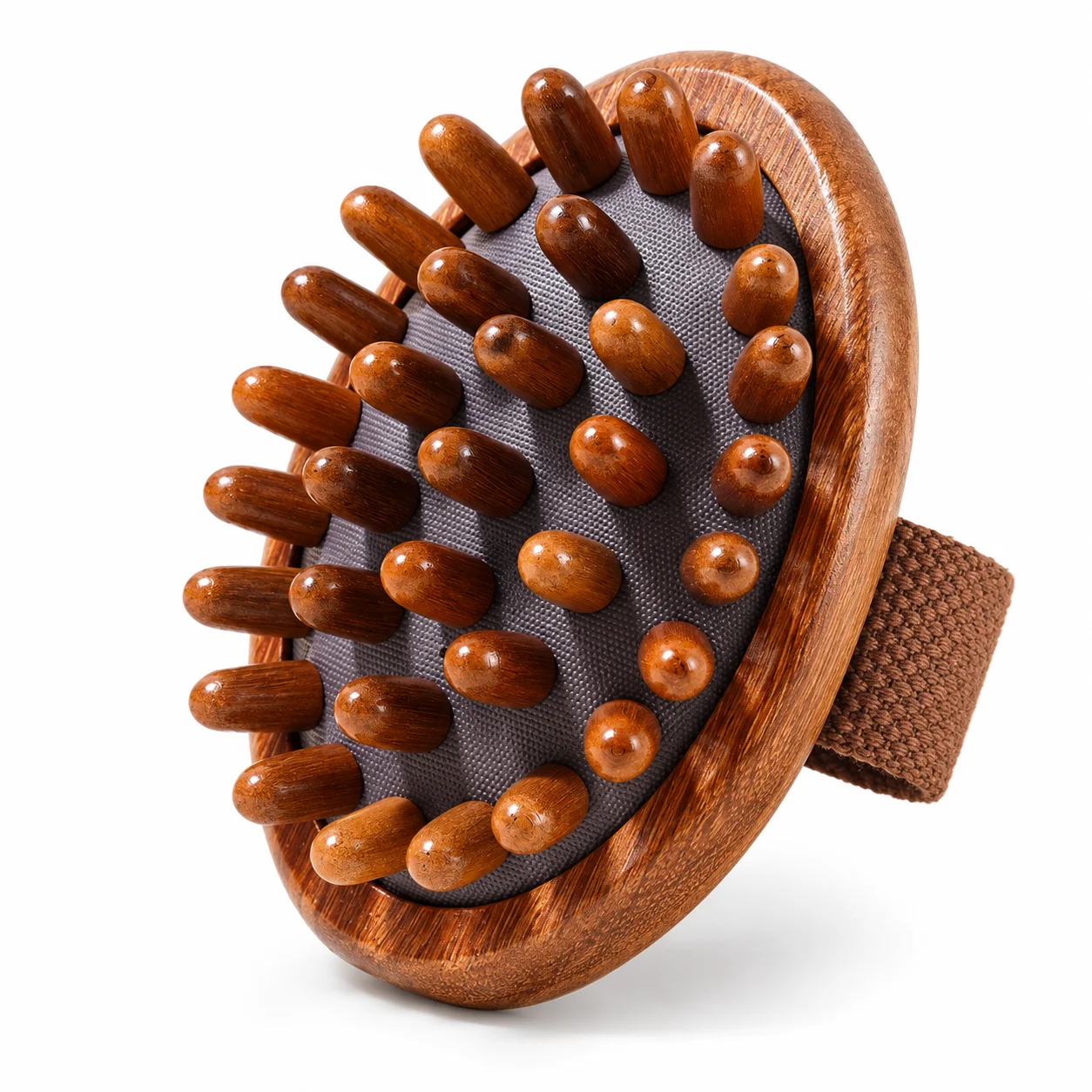 **Wooden Scalp Massage Brush with Air Cushion, Rounded Wood Pins, Elastic Hand Strap for Head Relaxation & Daily Self Care**