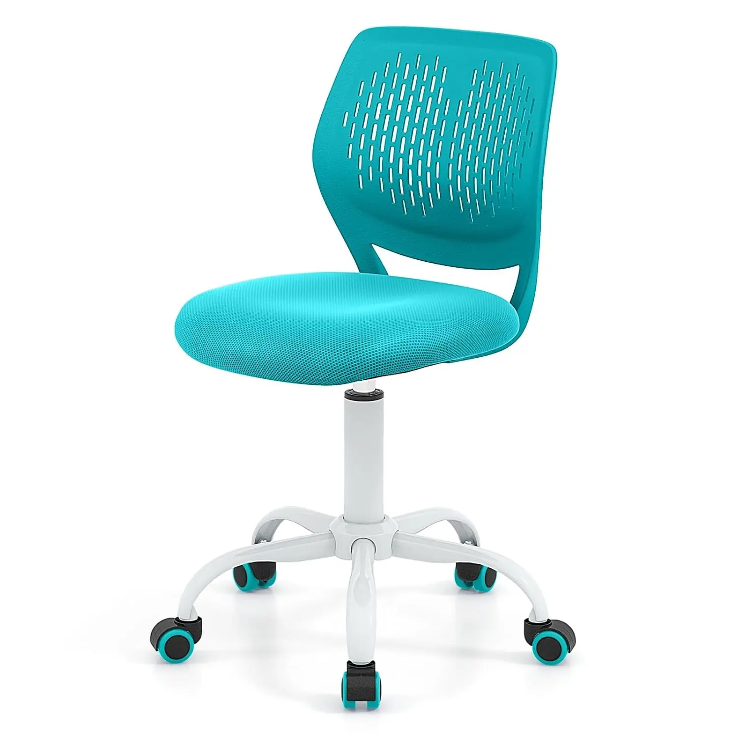 

Small Adjustable Swivel Rolling Armless Mesh Office Desk Chair Mid Back Upholstered Seat Home Study Turquoise, Customized