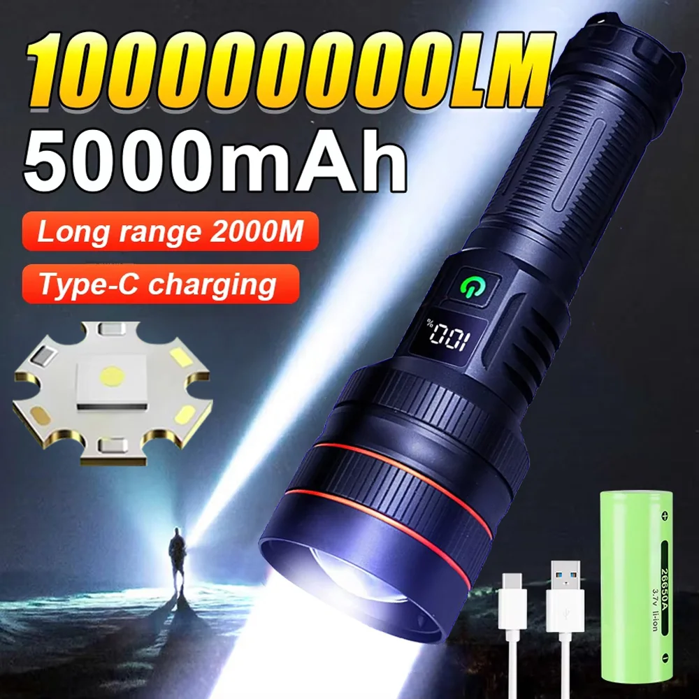 High Power Led Flashlights XHP390 High Lumen 1000000 Rechargeable Strong Light Tactical Lantern Self Defense Emergency Led Torch