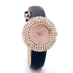 Exquisite Rhinestone Crystal Dial Quartz Wristwatches 4 Fashion Colors Women's Watches Leather Band Strap Beauty Lady Best Gifts