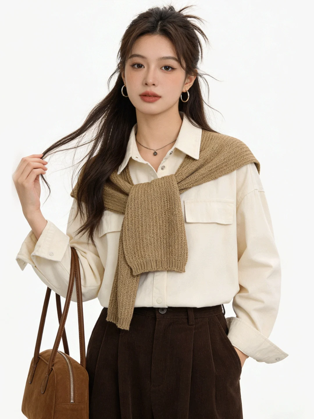 

Simple Salt Sle Women's irt Jaet Layering Early Spring Chic oulder awl Sun Protection irt Korean Version Loose Fit