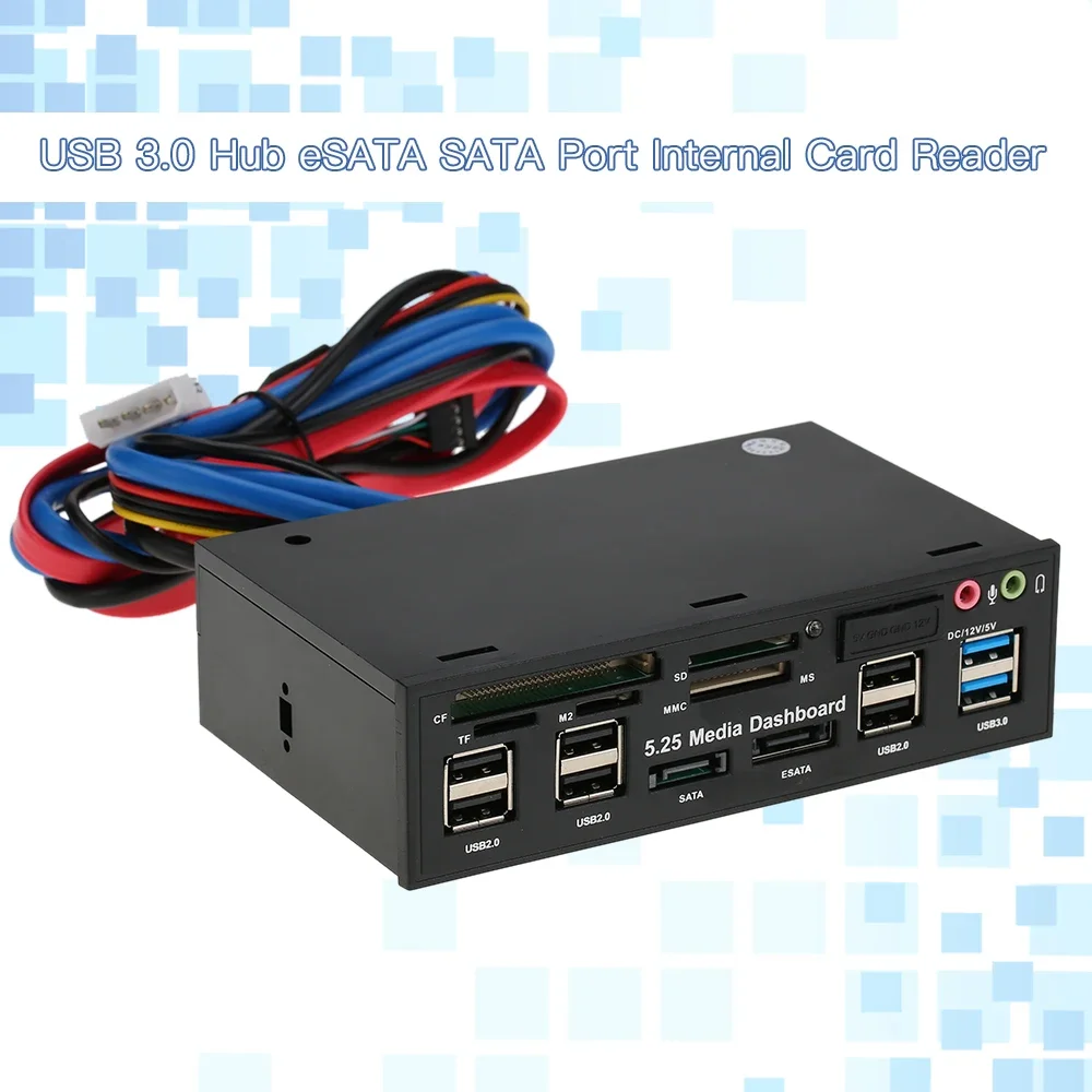 Multifuncional usb 3.0 hub sata porta leitor de cartão embutido pc painel mídia painel frontal áudio para sd ms m2 mmc cartões de memória