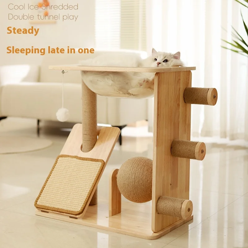 

Modern Style Large Cat Climbing Rack Solid Wood Integrated Nest Space Capsule Sisal Claw Grinding Pet for Cross Cats Scratcher