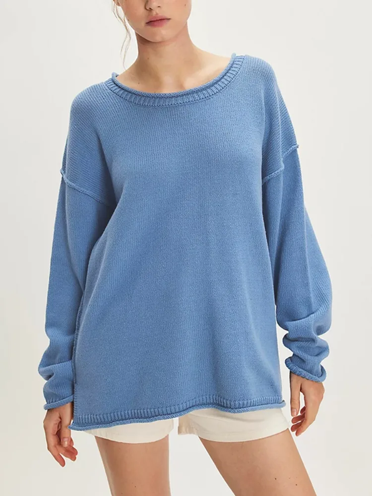 

Lemongor Women's Solid Color Oversized Knit Sweater 2025 New Fall Winter Long Sleeve Casual Versatile Basic Pullovers Tops