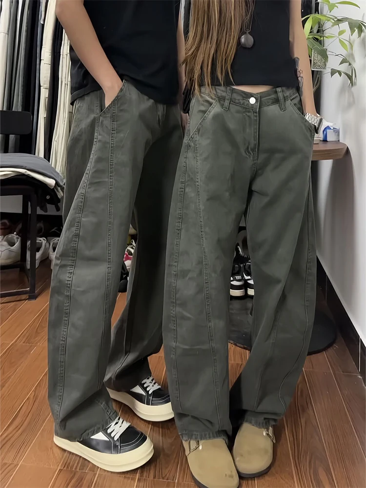 

American Retro Knife Workwear Pants Men's Straight Leg High Street Vibe Loose Fit Long Trousers Casual Polyester Fiber