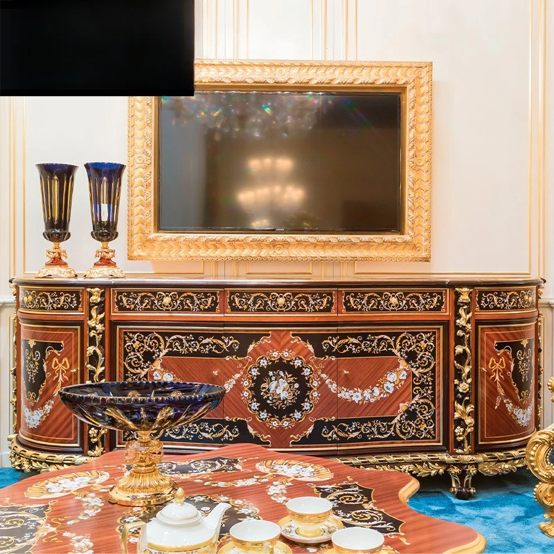 European mahogany carved TV cabinet French shell parquet living room large apartment TV cabinet furniture