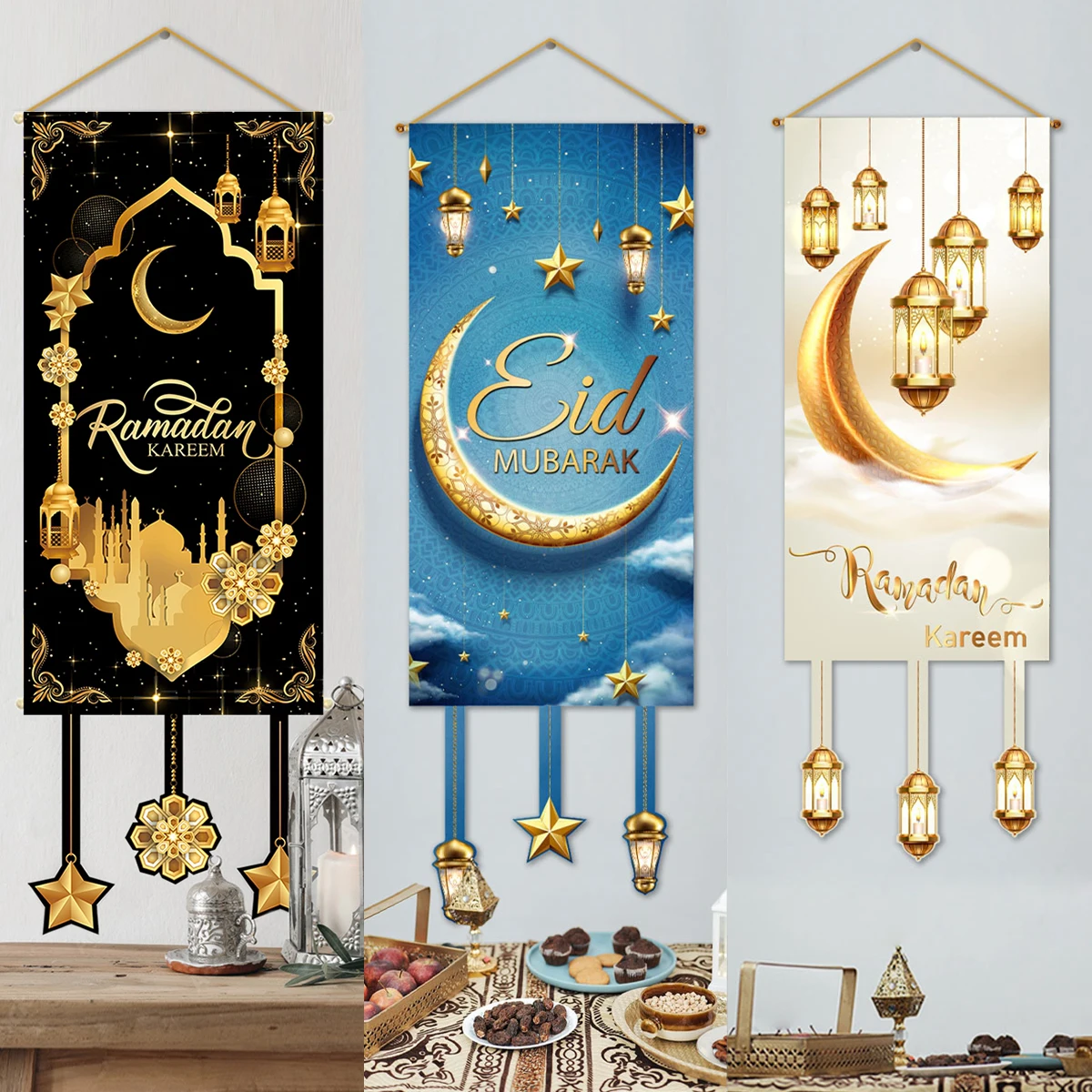 Eid Mubarak Decoration 2024 Hanging Flag Ramadan For Home Door Islamic Muslim Party Decor Ramadan Kareem Banner Eid Al-Fitr Gift