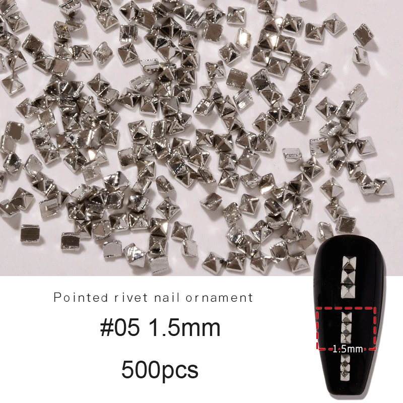 500 pçs/saco 3d prata punk apontou rebite encantos do prego 1.5/2mm rebites metálicos studs decorações da arte do prego diy manicure ornamentos * 1