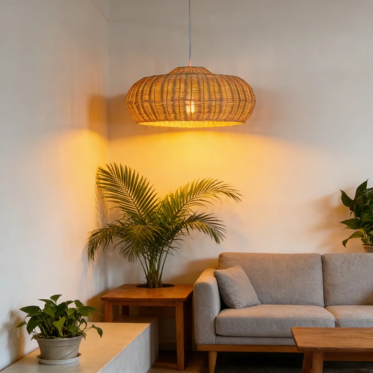 JOYINLED Big Size Rattan Chandelier Hand Knit Braided Living Room Decor Rattan Wicker Bamboo Pendant Light Ceiling Hanging Lamp