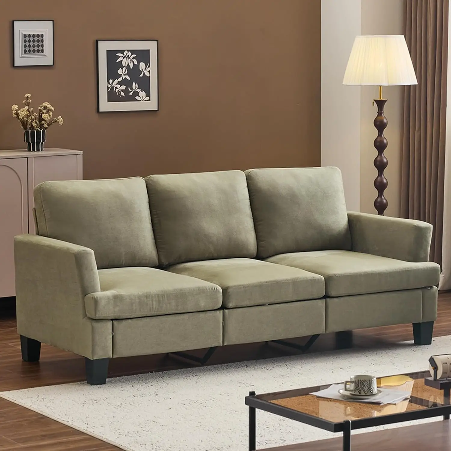 

83" Sofa Couches for Living Room, Modern Comfy 3 Seater Couch Faux Suede 25.6" Deep Seat Upholstery Cozy Sofas for Small Space