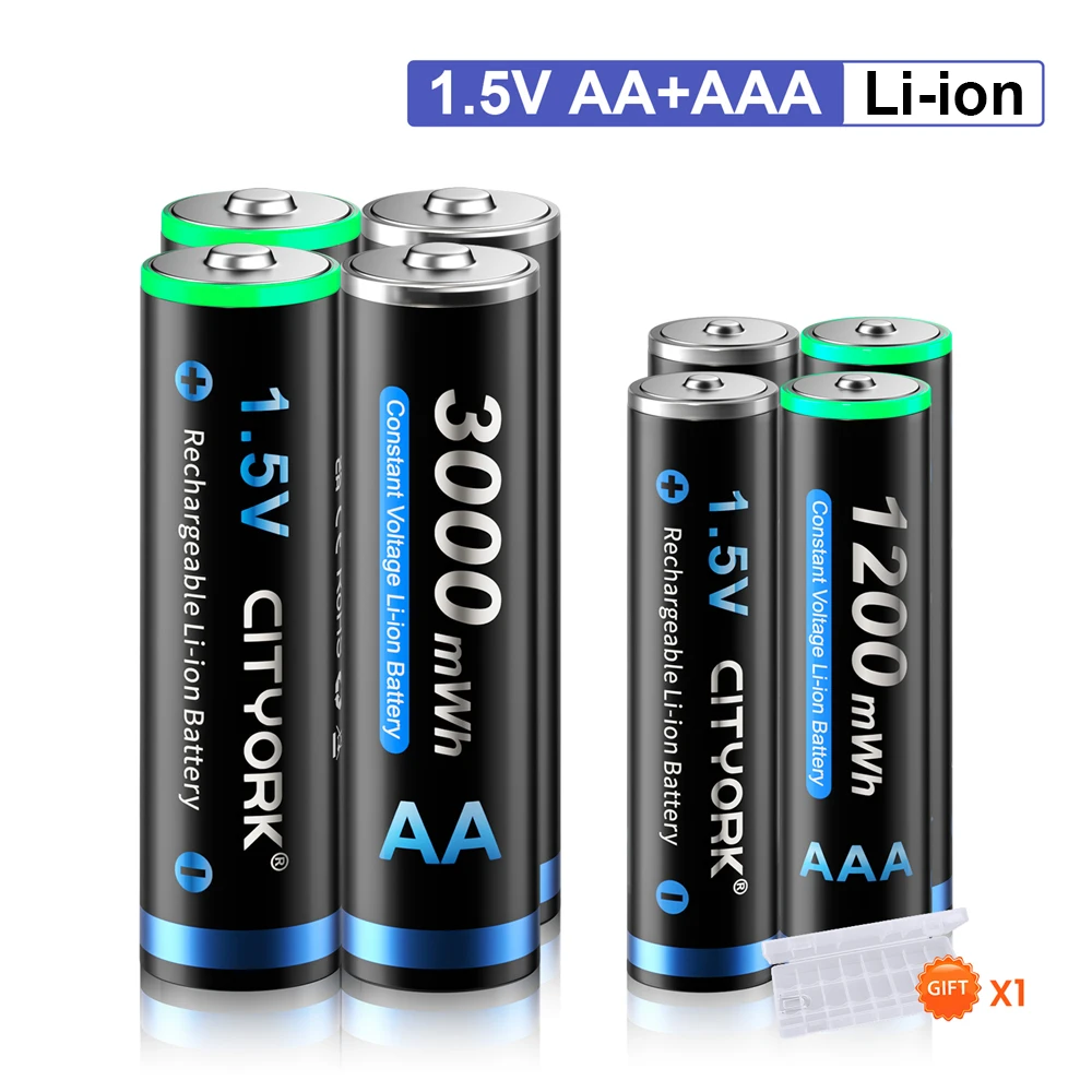 

AA+AAA Rechargeable Battery 1.5V Combo Kit 1200mWh+3000mWh Li-ion Batteries with Storage Case for toys remote control