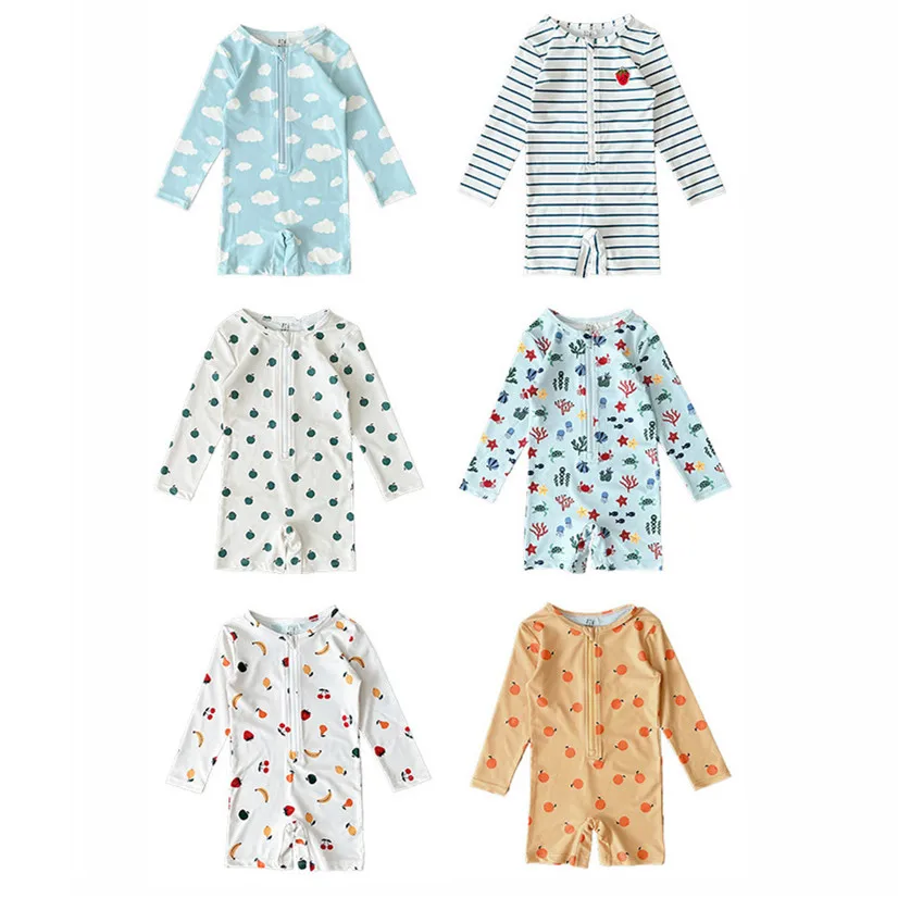 deer jonmi Children Summer New One-piece Swimwear Long Sleeve Cartoon Printed Beach Vacation Kids Sun-proof Jumpsuits Swimsuits