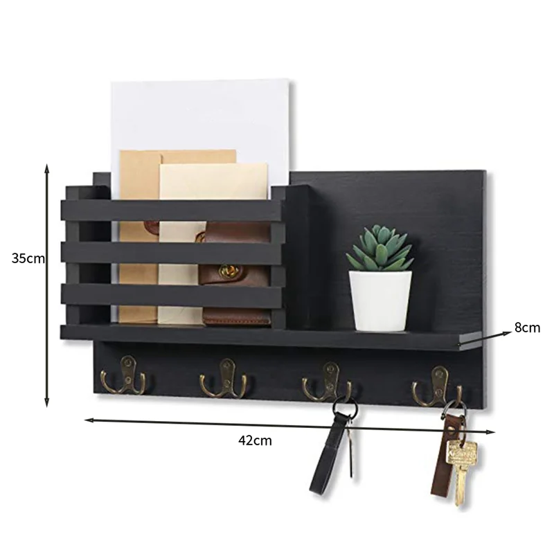 A59E-Mailhalter für an der Wand, rustikaler Post-Organizer mit Schlüsselhaken für Flur, Küche, Bauernhaus-Dekoration, langlebig, einfache Installation, einfach zu installieren