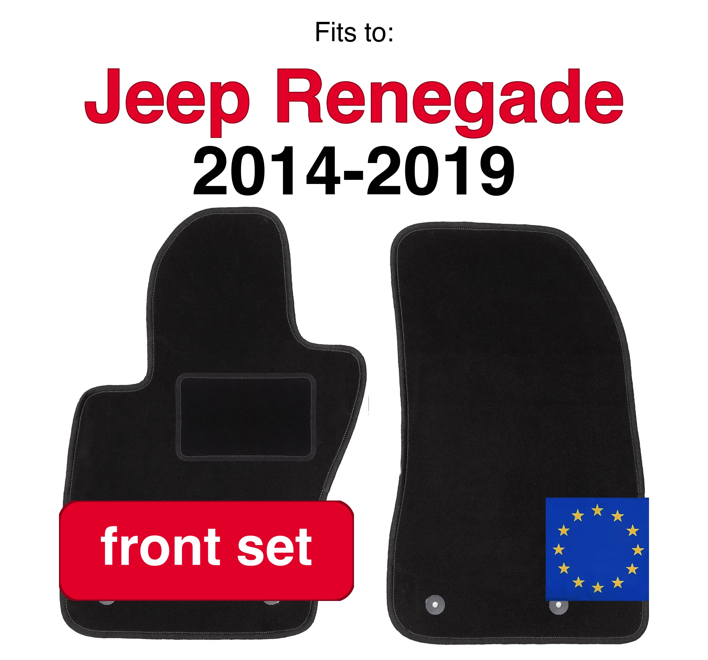 Tappeti anteriori in velluto per Jeep Renegade SUV (2014-2019) -Nero (2 pezzi)