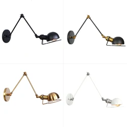 Modern Simple Adjustable Interior Led Wall Lamp White Black for Bedside Study Loft Vintage Swing Arm Reading Light Fixtures E27