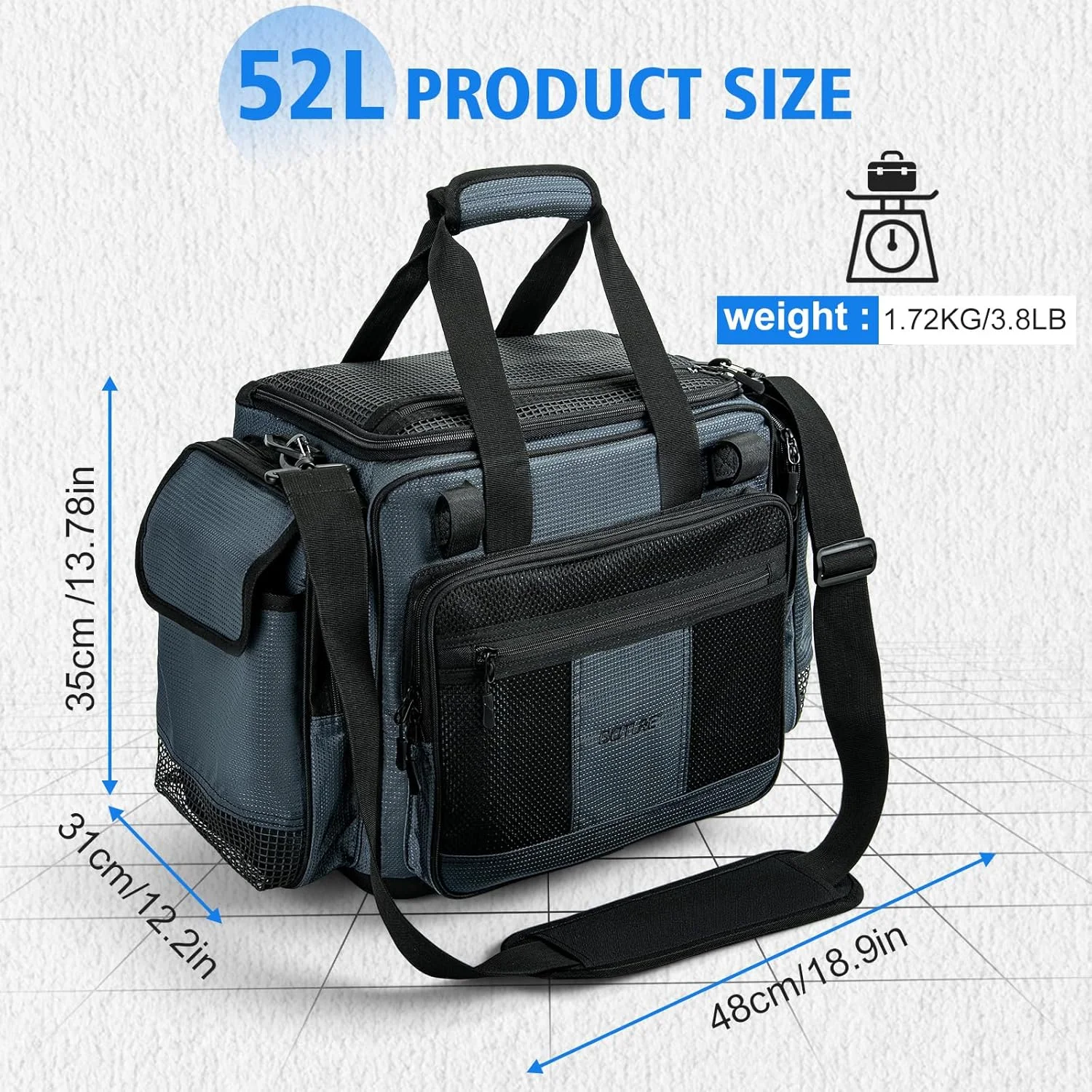 

Сумка для рыболовных снастей Goture 52 л, с молниями SBS, водонепроницаемая сумка для хранения рыболовных снастей из ткани 600D с дном из EVA с защитой IPX5, сумка с множеством карманов