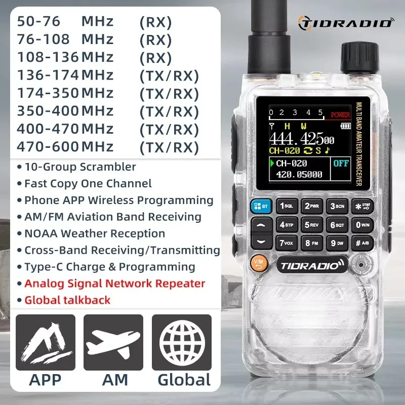 TIDRADIO H3 Plus Radio Long Range Walike Talkie Verbesserte Bluetooth-Funktionen Air Band Drahtlose Programmierung Mehrsprachig