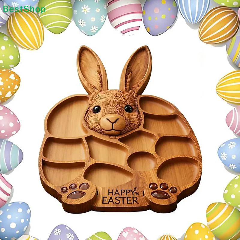 

♥ ❀ Поднос для сервировки в форме пасхального кролика - деревянный поднос с разделителями