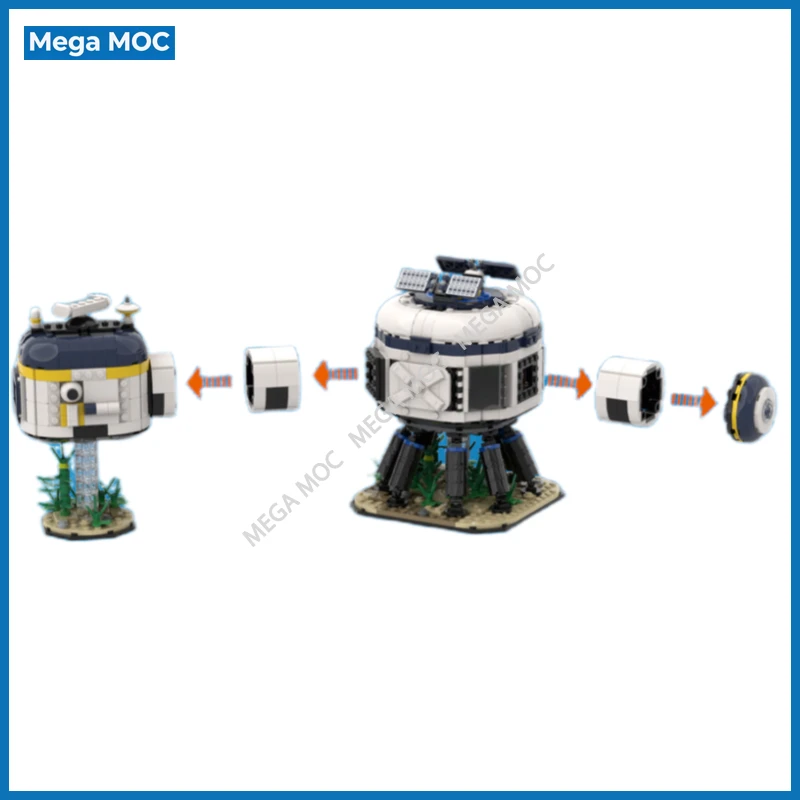 Abyssal Exploration Station MOC Building Blocks Suspended Observation Pod Alien Aquatic Creature Collectible Display Kit