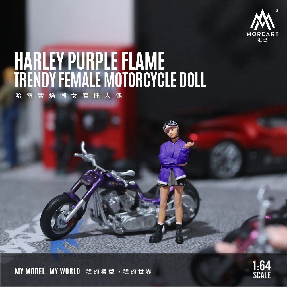 Pre-order *TimeMicro+MoreArt 1:64 Harley Purple Flame Hipster Ladies Motorcycle Action Figure Set - shipping in December