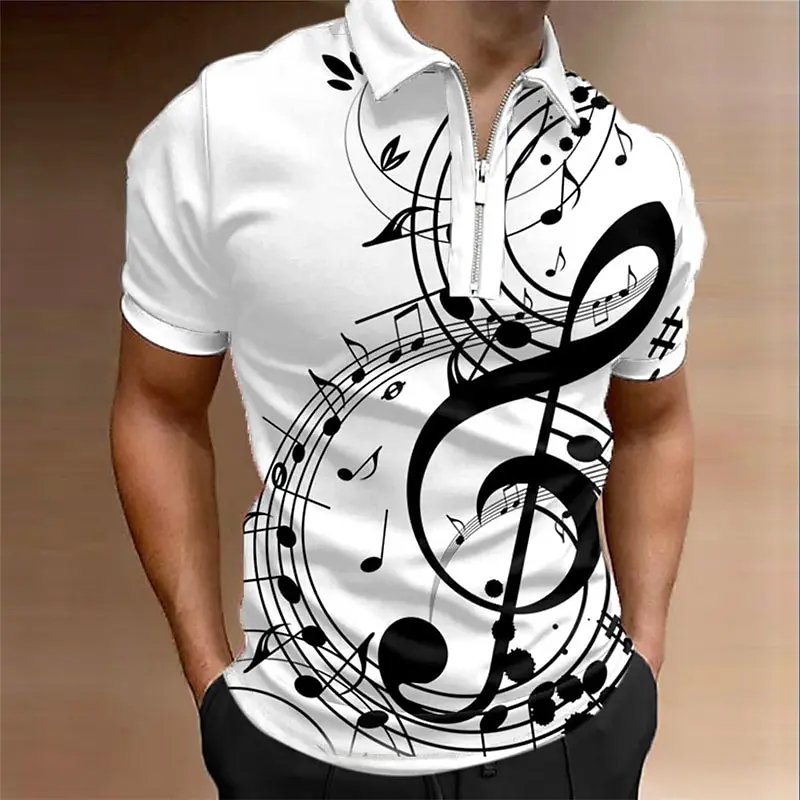 Music Symbol Print Men\'s Polo T-Shirt Summer Casual Short Sleeve Top Oversized Golf Sport Shirt 2024 Polo Shirt For Men Clothing