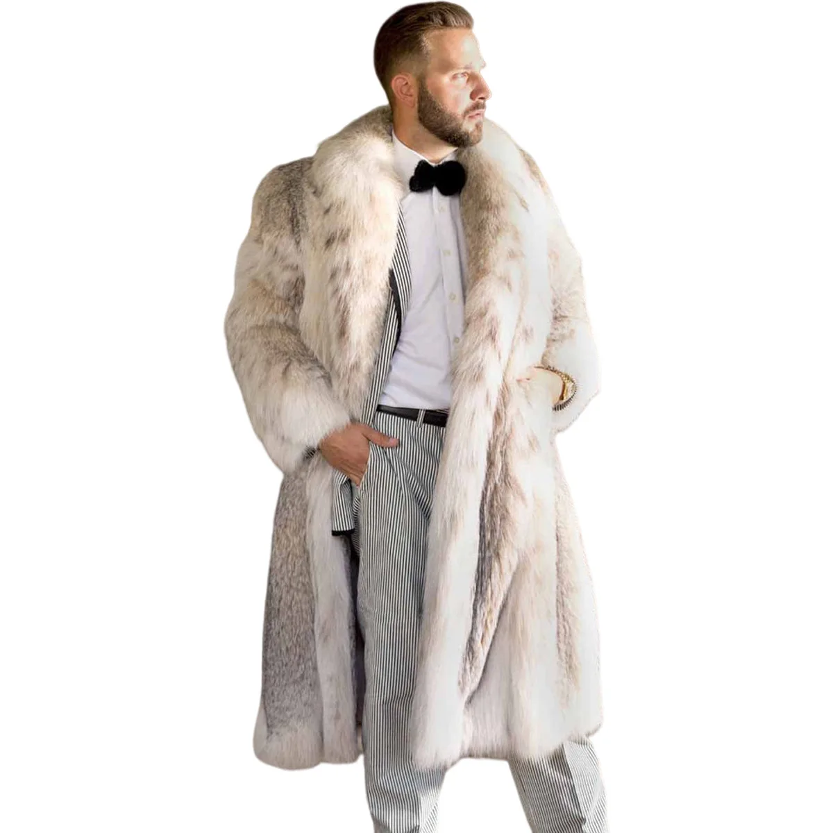 Casaco de pele para homem comprimento médio leopardo impressão pele artificial casaco de pele de raposa para masculino engrossar cor sólida quente moda ao ar livre