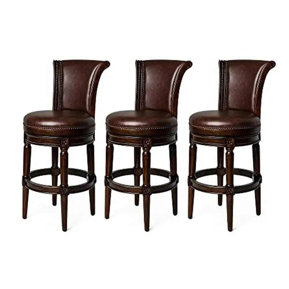 Barstool with Swivel Seat Dark Walnut Finish Vegan Leather Upholstery Kiln-Dried Hardwood 31