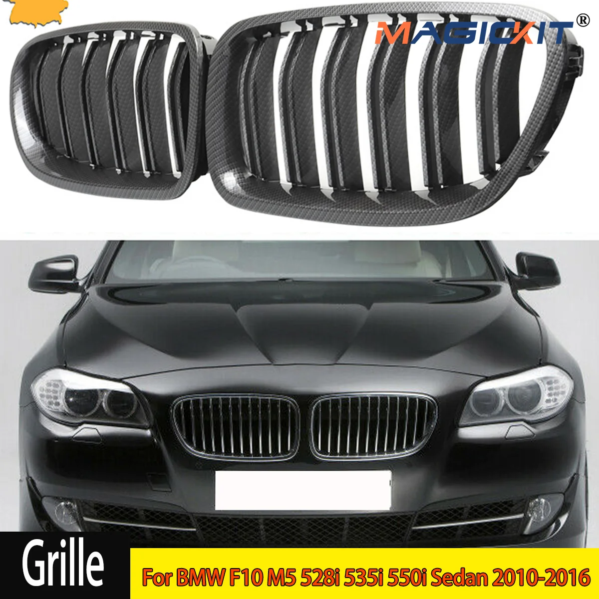 M5 Style Car Front Bumper Intake Grille Racing Grill carbon fiber look  Grille for BMW F10 M5 528i 535i 550i Sedan 2010-2016 car