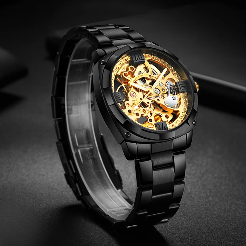 Automatic Watch Man Watches Luxury Skeleton Wristwatch Stainless Steel Mechanical Watch Vintage Man Watch Relojes Para Caballero