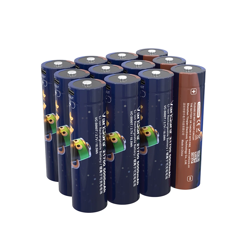 VariCore Type-c VC-5000T 21700 multi-function lithium battery 3.7V 5000mAh type-c input and output 5V output.