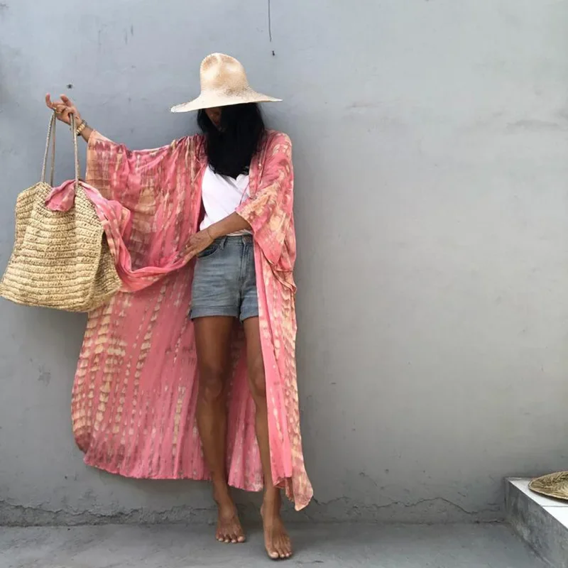 2021 Kaftan Beach Pareo Femme Fashion Bohemian Striped abbigliamento donna con cappuccio manica lunga a pipistrello divisa taglia unica Cover Up