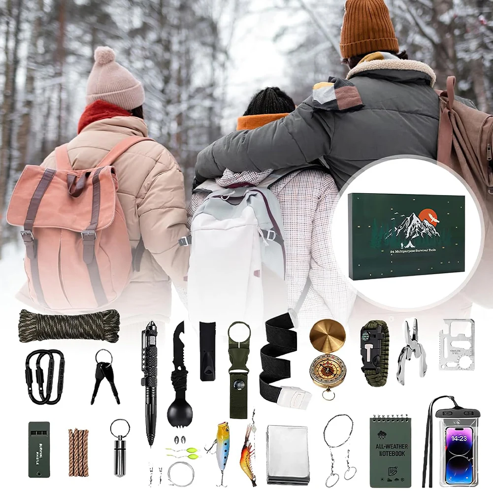 

Survival Tools Advent Calendar for Men Adult with Camping Gear & Cool Gadgets 2024 Xmas Holiday Gift for Outdoor Enthusiasts