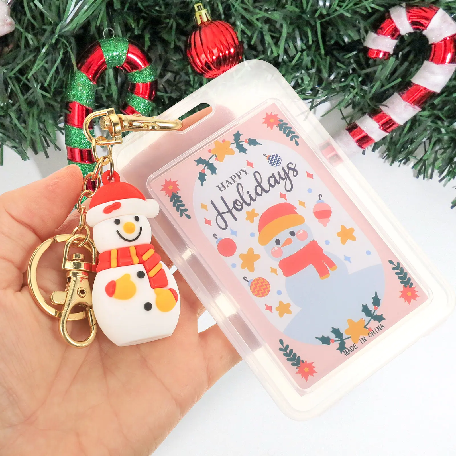 2Pcs Id Card Holder Cute Badge Reels Christmas Pattern Portable Work Card Protector for Students Nurses Doctors Transparent Name