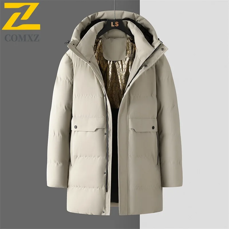معطف COMXZ Premium المطر كاجوال للعمل مبطن بالقطن معطف فضفاض متوسط الطول مناسب للعمل والترفيه سترة شتوية خفيفة الوزن