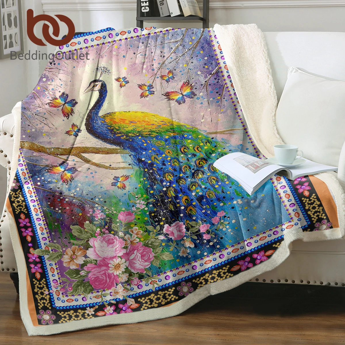 

BeddingOutlet Unique Butterfly Peacock Blanket Children Adult Gift Bedding Bedspread Sofa Cover Spring and Autumn Blanket