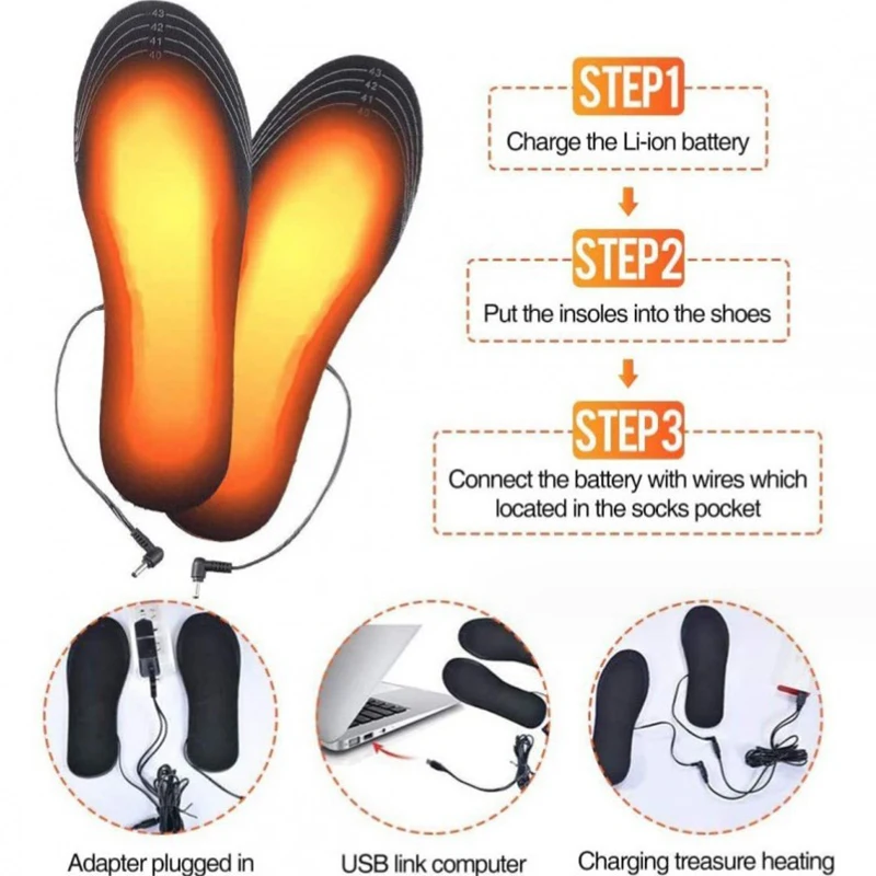 Semelles intérieures métropolitaines rechargeables USB, coussretours de chaussures métropolitaines électriques, chauffe-pieds d'hiver personnalisés, ski en plein air, bricolage, taille 35-46