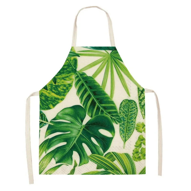 1 piece plant leaf print apron kitchen cooking baking apron home cleaning accessories unisex 68x55cm