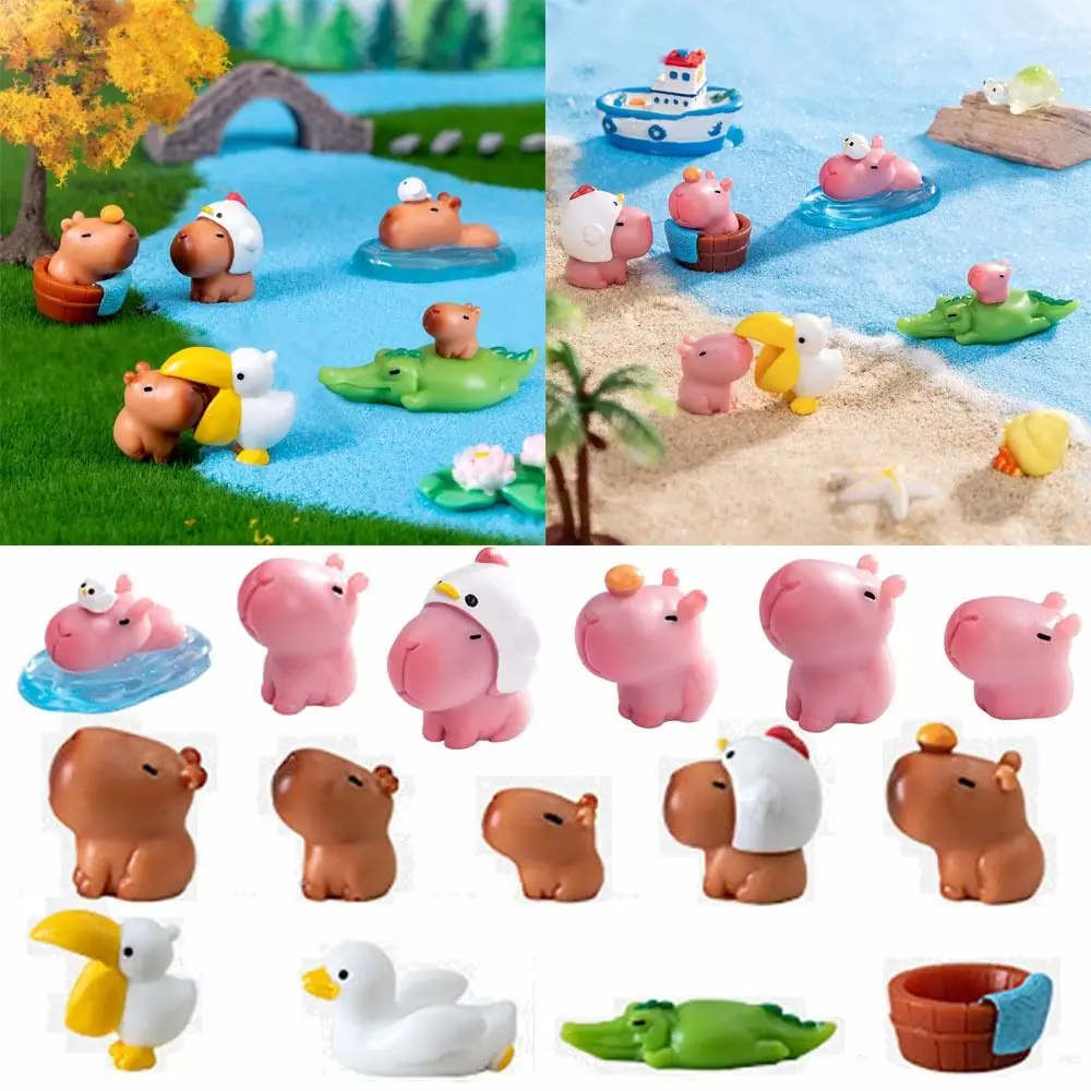 Resin Cartoon Capybara Statue DIY Accessories Miniature Capybara Figurines Scene Model Car Ornament Mini Animals Figurine