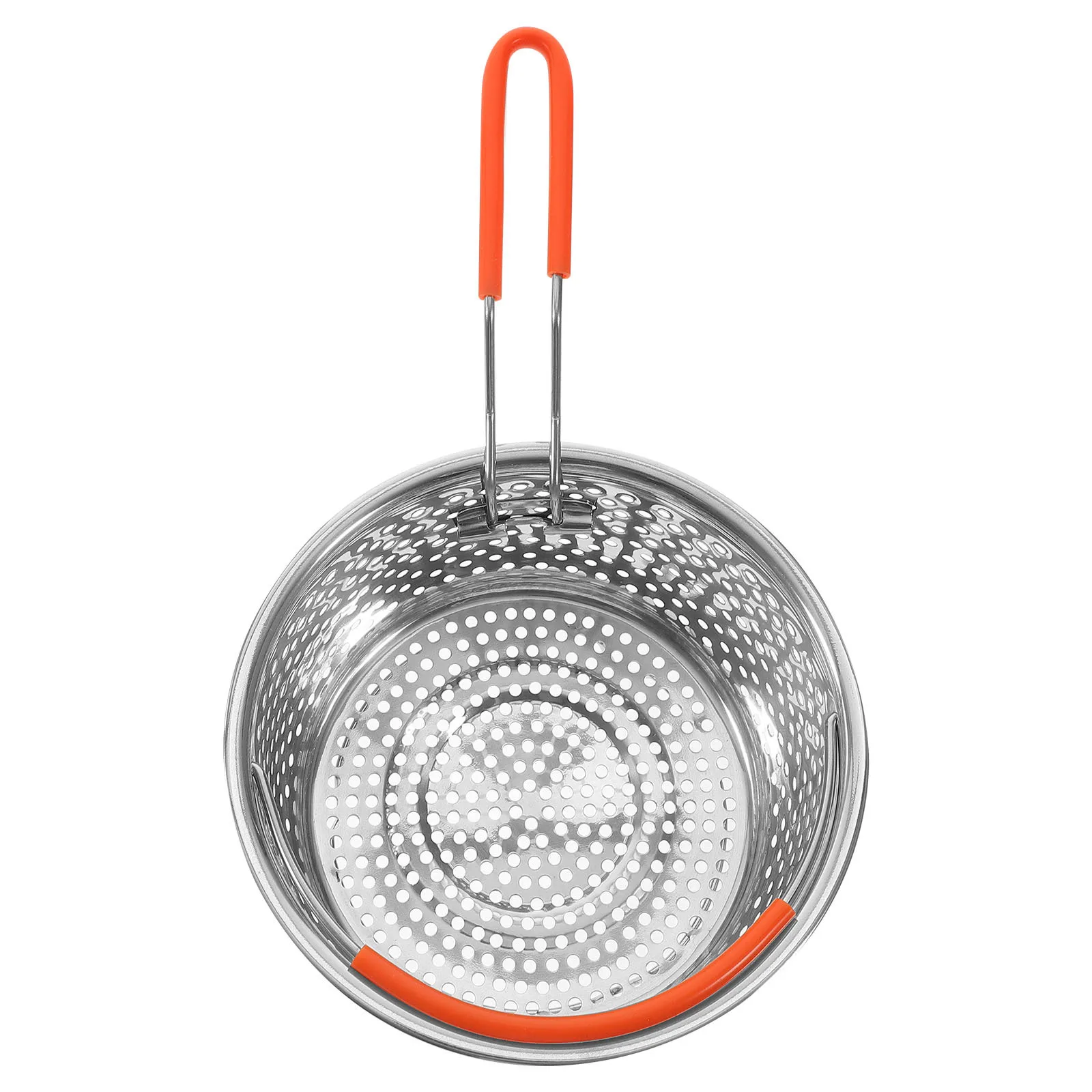 ตะกร้าทอดทรงกลมสแตนเลสสำหรับหม้อพร้อมหูจับ สำหรับทอดเฟรนช์ฟรายส์ ไก่ กุ้ง ตะกร้านึ่ง ตะแกรงทอดน้ำมัน