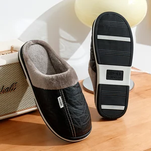 Duzzible interior flip flops of male pu leather, large sizes, skin, flat house slipper, cotton houses, winter 8 Main Sales Men's Leather Shoe - №7