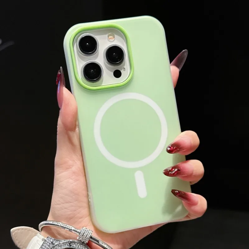 حافظة فاخرة بلون الحلوى 2 في 1 Magsafe لهاتف آيفون 17 Air 16 15 14 Plus 13 12 Pro Max 11 غطاء مغناطيسي لاسلكي غير لامع #2