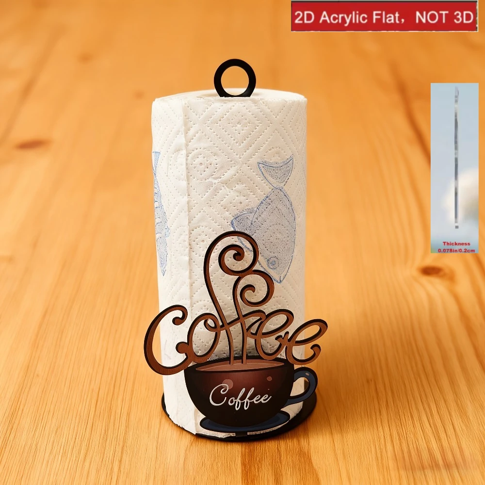2/1 Piece Set 2D Flat Coffee Pattern Acrylic Kitchen Paper Holder Stylish Paper Towel Holder - Perfect for Kitchen, Bathroom, and Living Room Decoration, Kitchen Decor, Creative Table Decoration Gift, Halloween, Christmas Gift