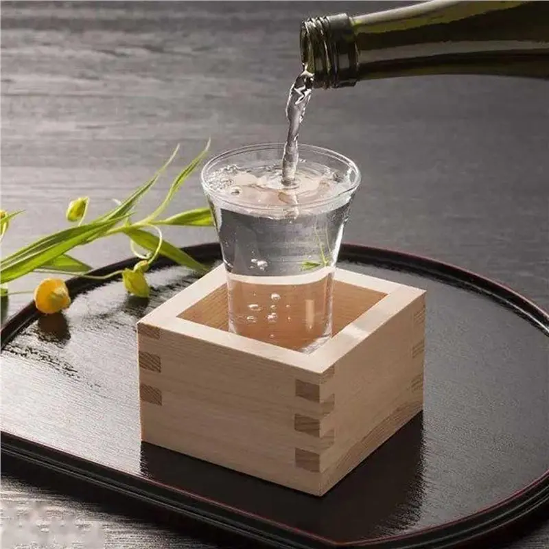 ABFU-12Pcs Japanese Culture Wood Wooden Sake Cup Masu Box Put The Wine Glass Inside Square Wooden Wine Tray,Dessert Box