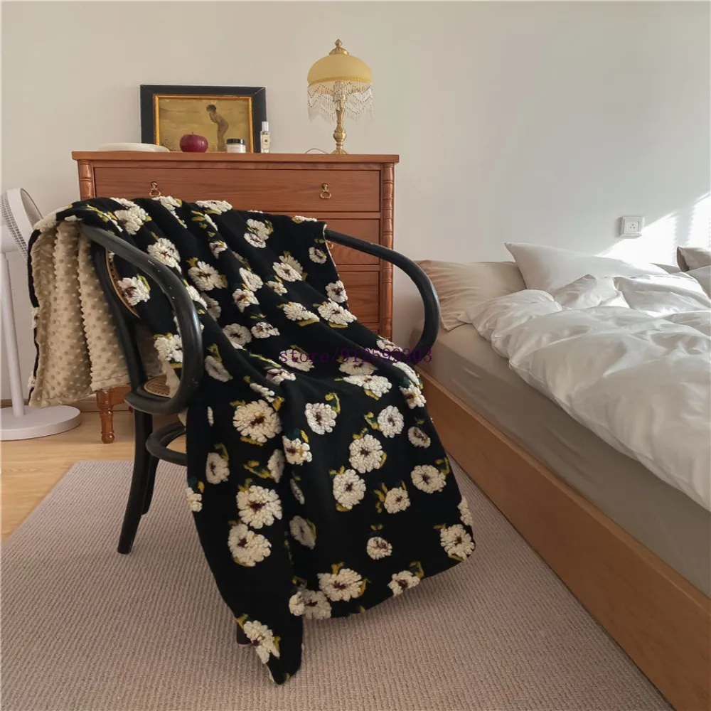 Oil Painting Blanket in the Castle Small Chrysanthemum Daisy Wool Jacquard Bean and Bean Blanket Sofa Blanket air Conditioning