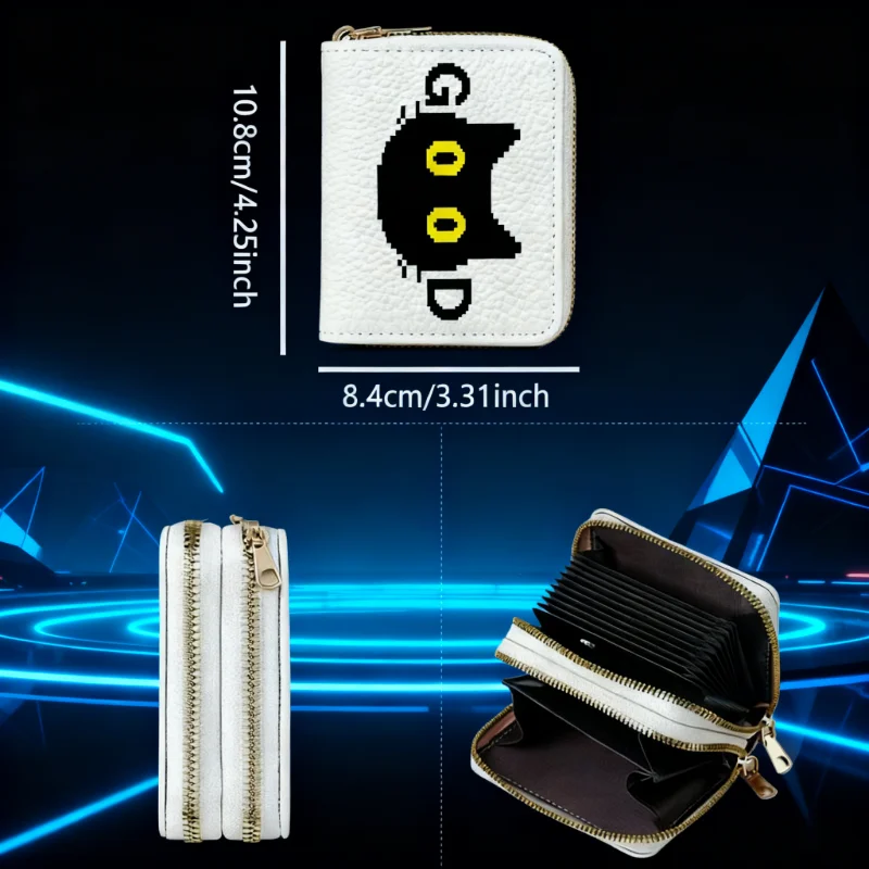 1Pc Creative Black Cat Card Case Double Zipper Storage Coin Purse Credit Card Storage Case