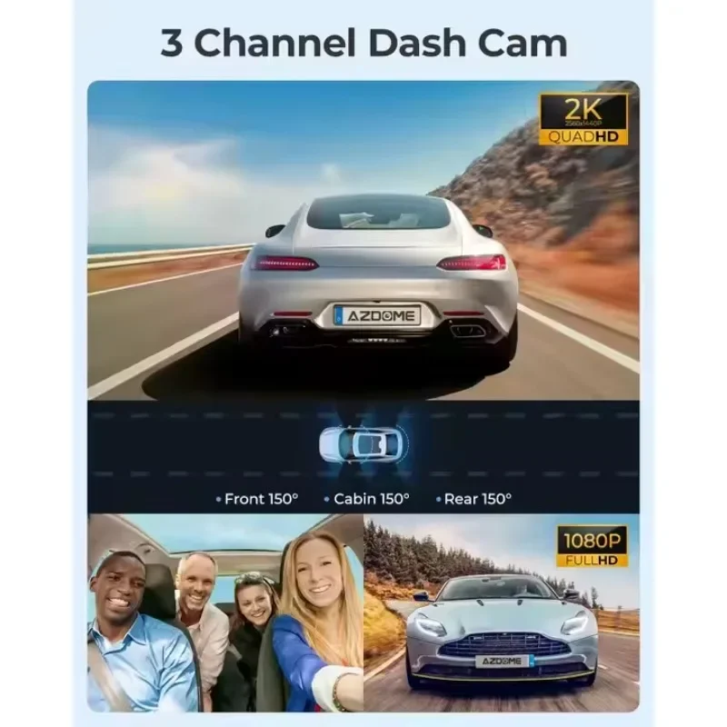 AZDOME Kotak Hitam Mobil Perekam Mengemudi Tiga Lensa Dengan Resolusi 4K+1080P+1440P Dilengkapi WIFI GPS Perekaman Trajektori