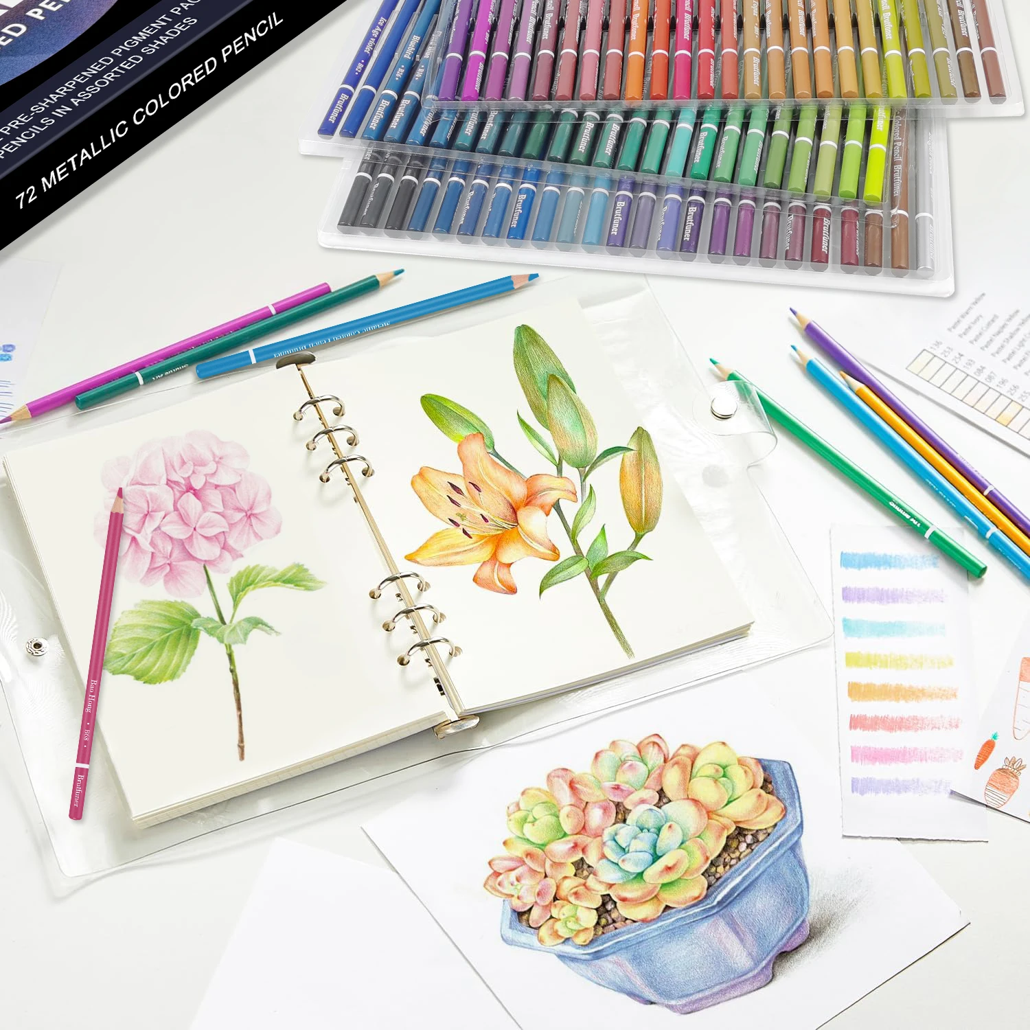12/24/50/72-Color Metallic Pencil Set - Vibrant, Soft Wood Sketch & Drawing Pencils, Pre-Sharpened,Assorted Shades
