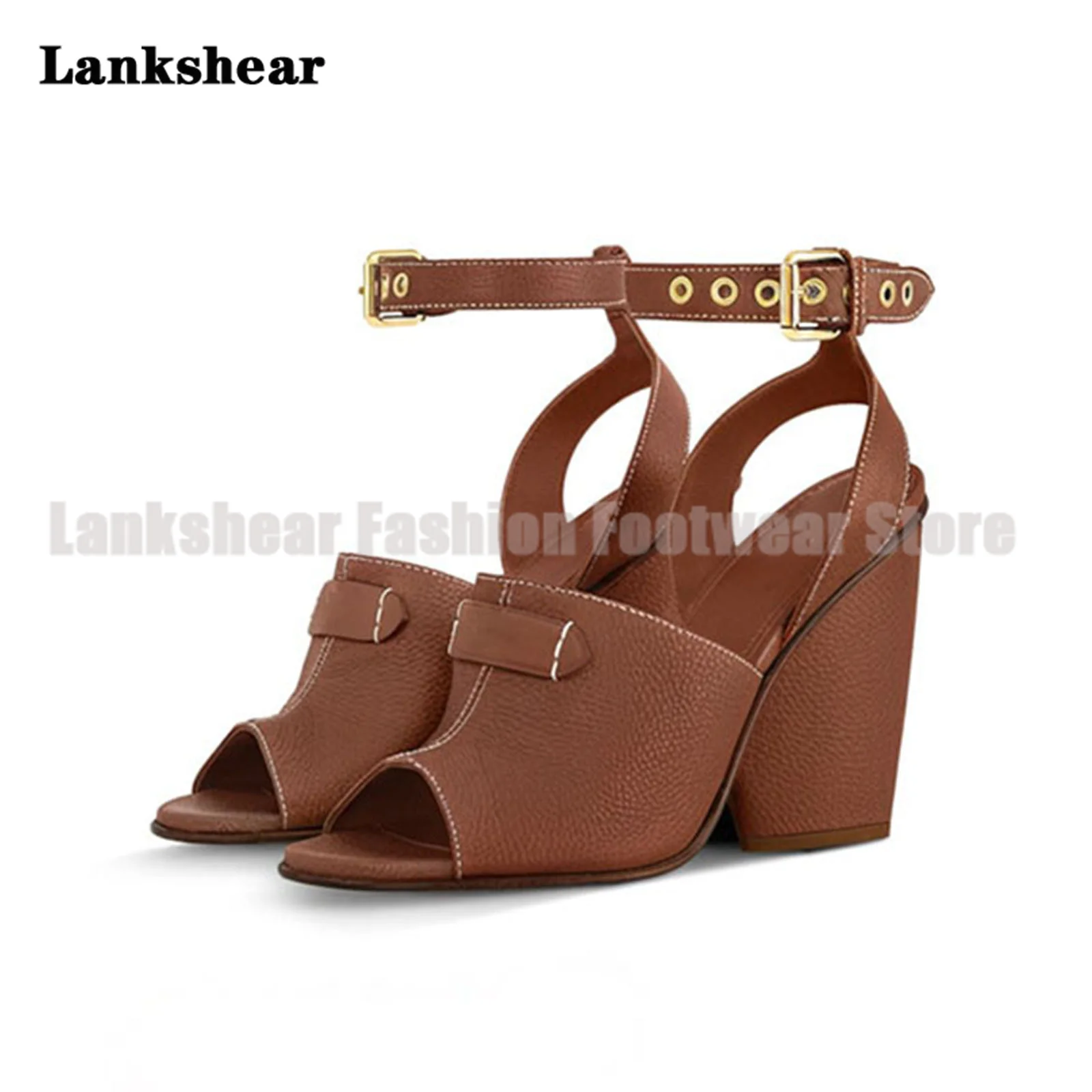 

Chunky Heel Peep Toe Sandals Round Toe Open Toe High Heels Designer Brown/white/black Women Summer Sandalias De Mujer Verano